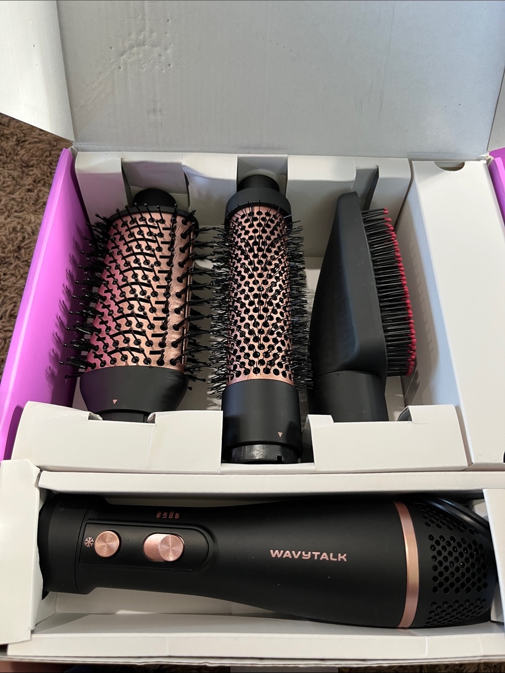 WAVYTALK 4-in-1 Rose Gold & Black Hot Air Styling Brush Set